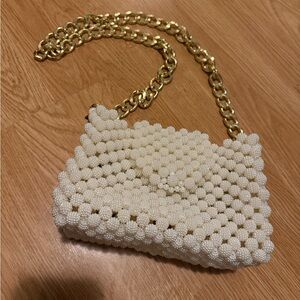 Elegant Pearl Beaded Bag with Gold Chain